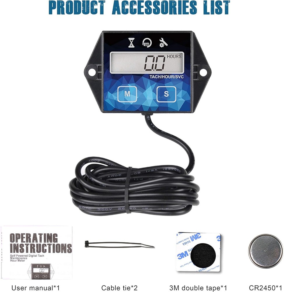 Runleader Small Engine Hour Meter, Digital Tachometer, Maintenance Reminder,...