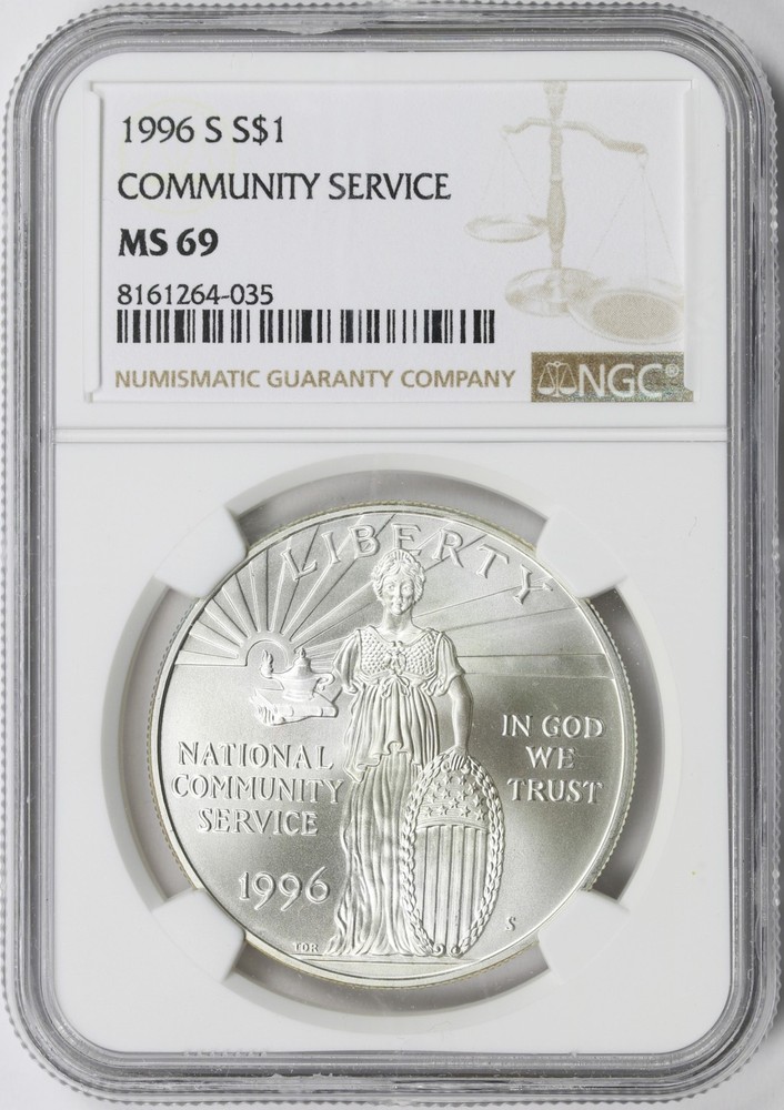 1996-S $1 Community Service Silver Dollar Commemorative NGC MS69