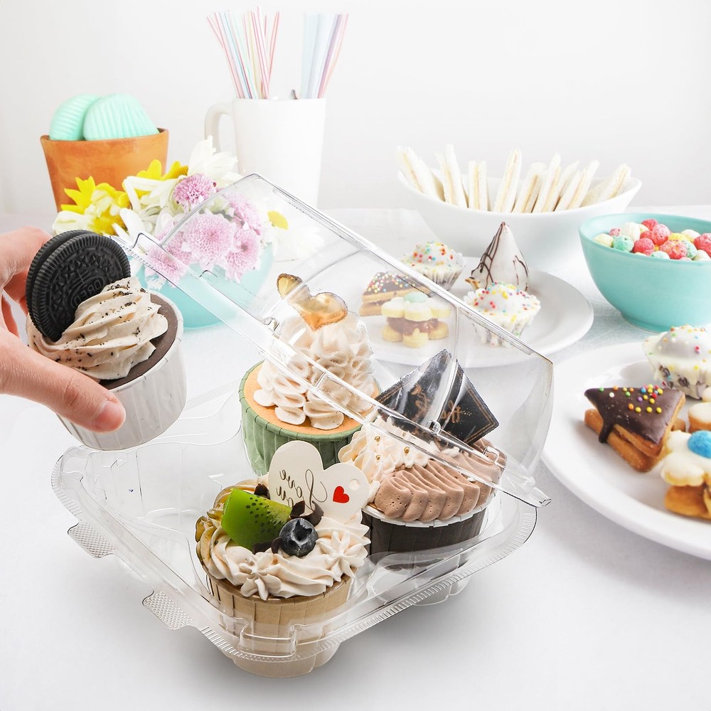 60 Count 4-Compartment Plastic Cupcake Containers - Disposable Cupcake Trays ...