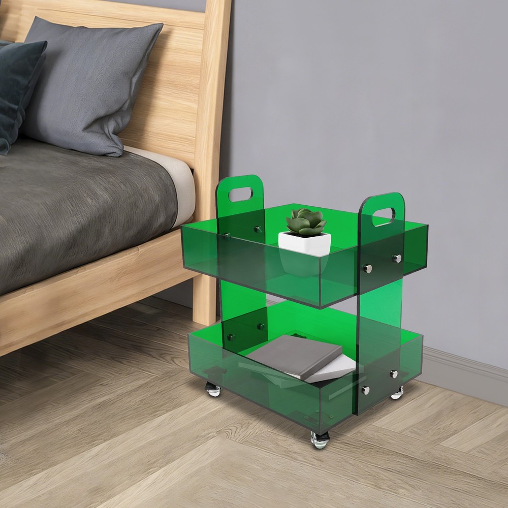 Modern Bedside Table Acrylic Side Table Free Standing Storage Rack with Wheels