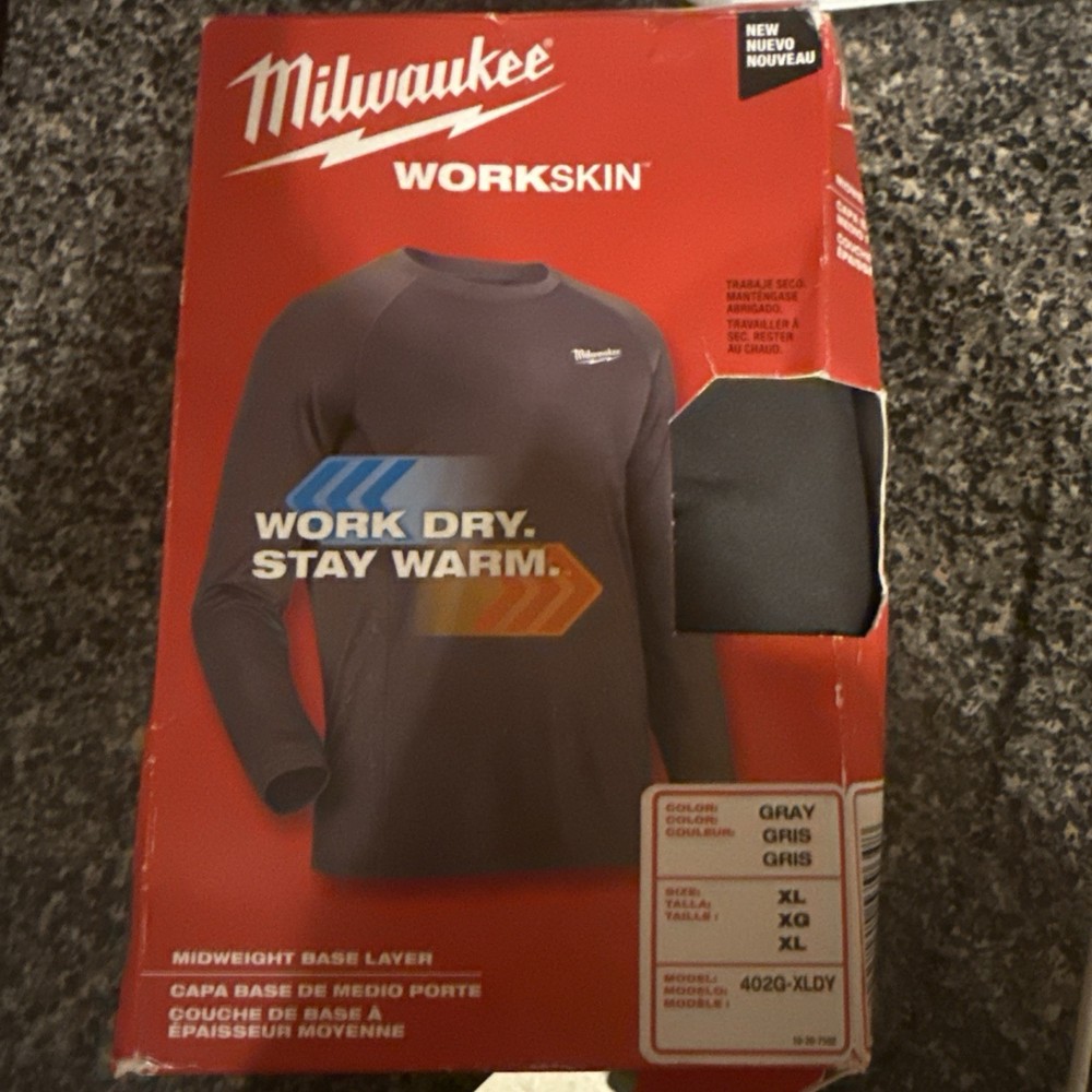 Milwaukee Dark Gray Work Skin Base Layer Top Size Extra Large New with Tags