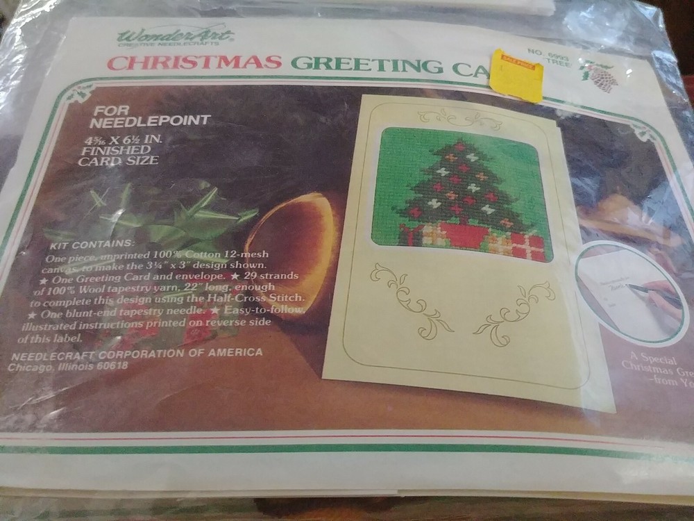 Vtg. WoderArt Creative Needlecrafts Christmas Greeting Card Kits Santa, Tree