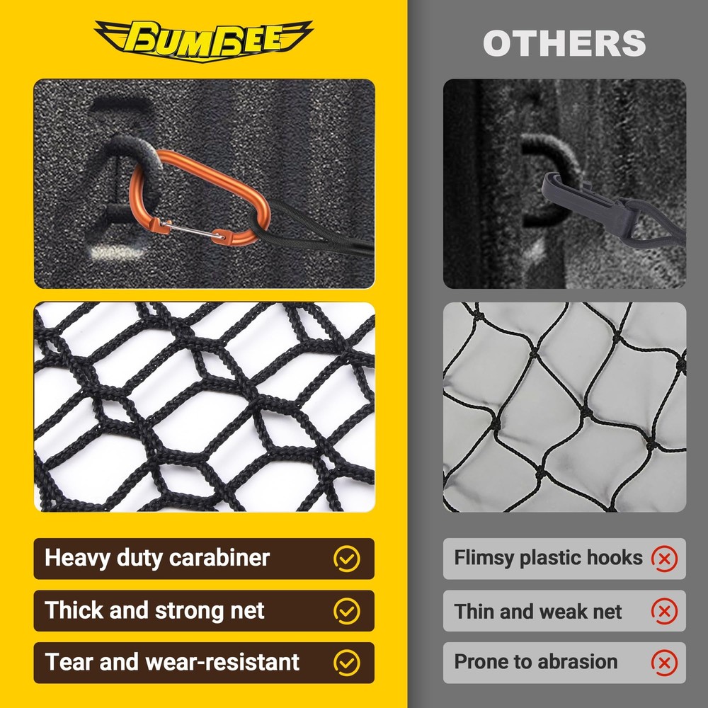 Envelope Style Trunk Cargo Net Compatible with Chevy Silverado 2013-2024 Acce...