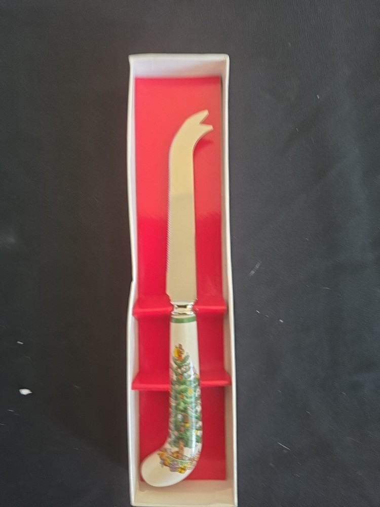 VTG SPODE Christmas Tree Cheese Knife Holiday Server Stainless