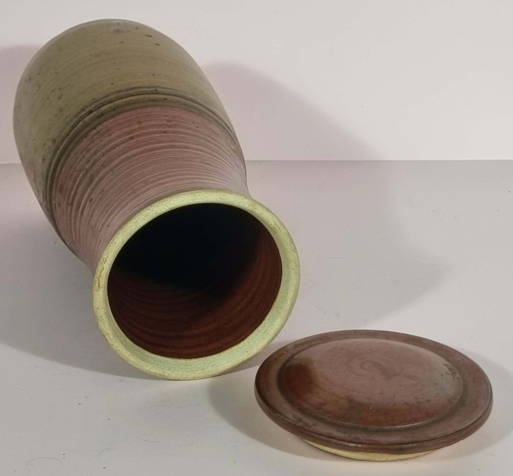 Mid Century Modern Studio Pottery Lidded Jar Signed SF C1970s