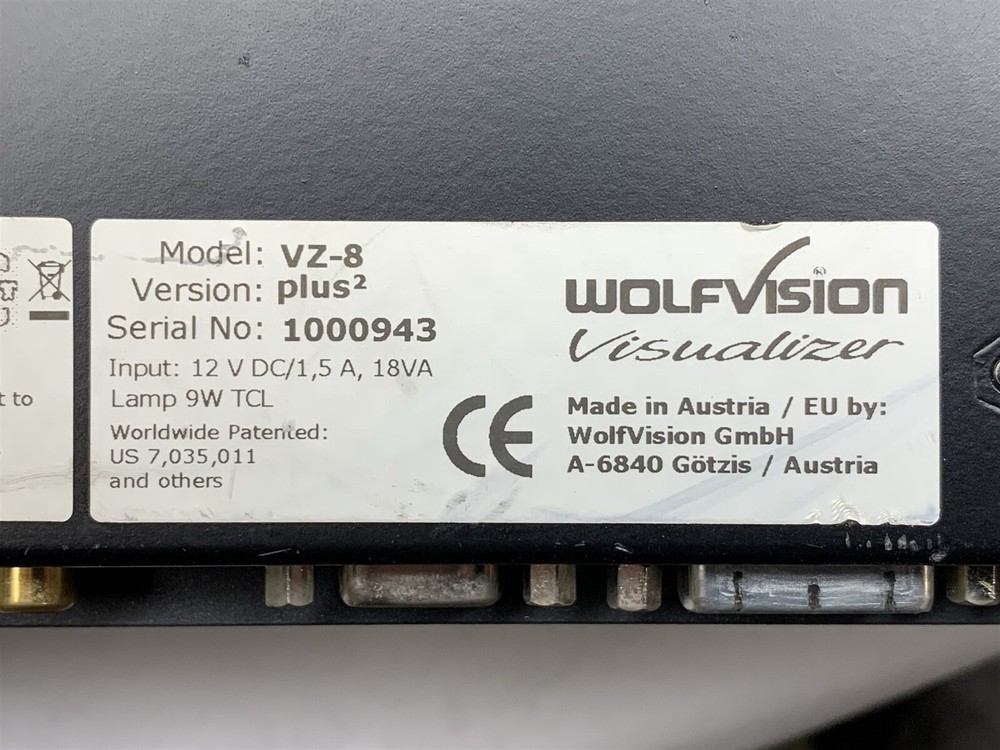 Wolfvision VZ-8Plus2 Document Folding Visualizer Overhead Projector w/AC Adapter