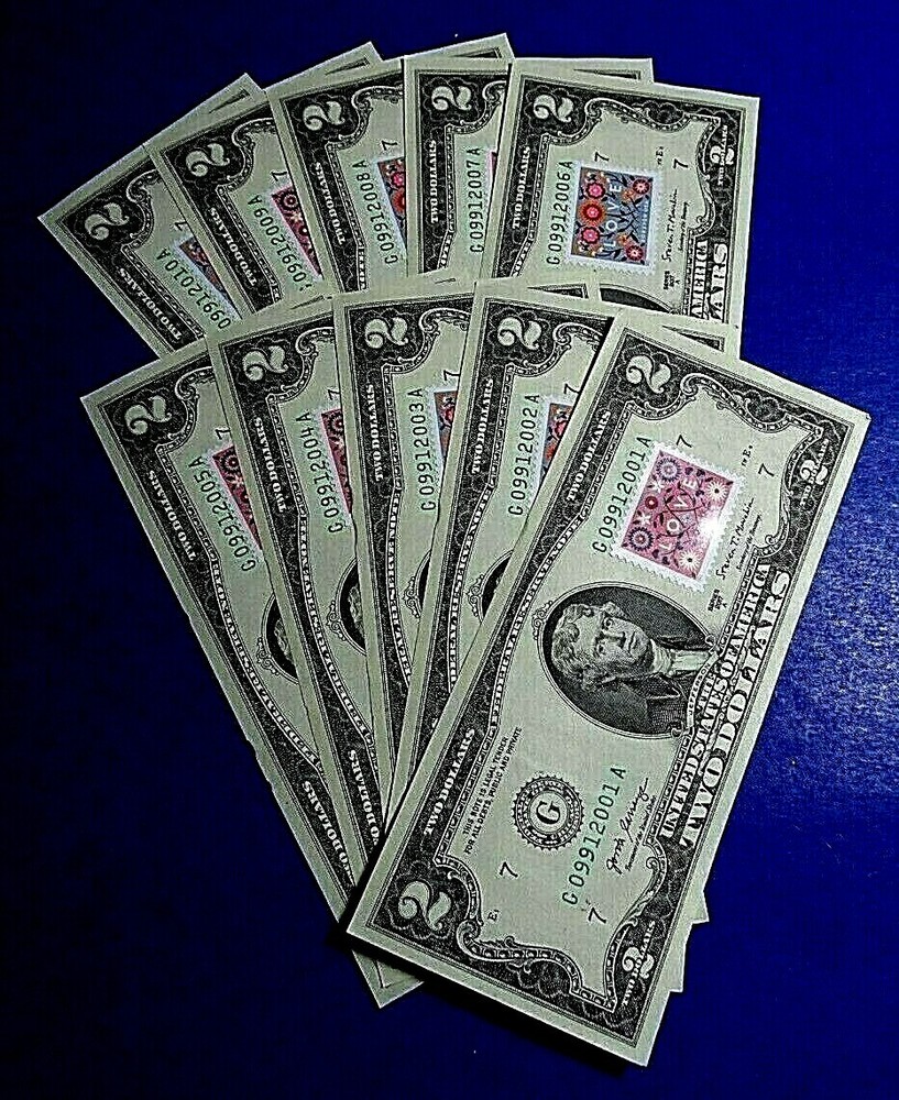 US 5660-61 LOVE FOREVER STAMP (PANE SINGLE BLUE & PINK) W/10 CONSECUTIVE $2 NOTE