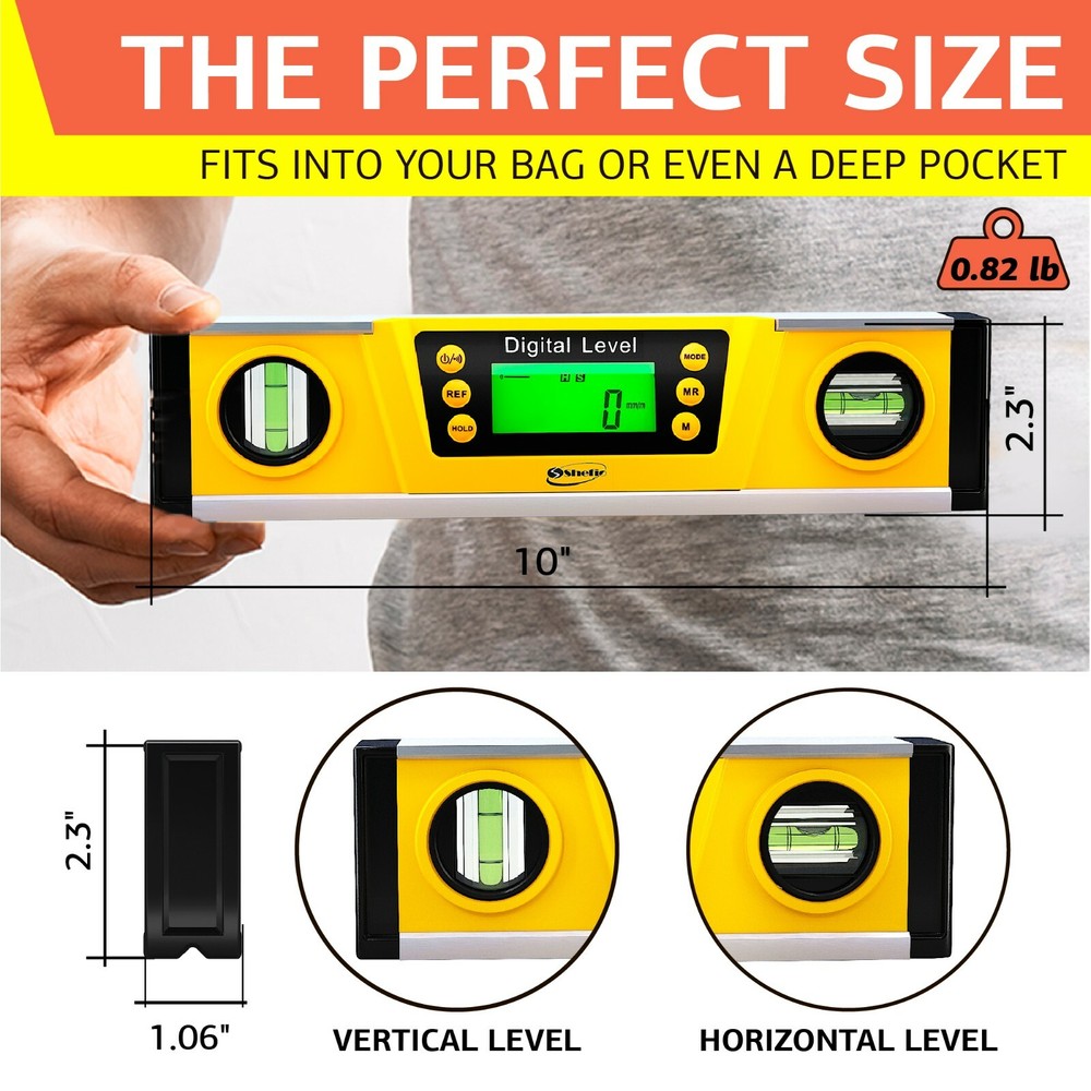 10 Inch Digital Magnetic Level Tool - Torpedo Smart Level and Protractor