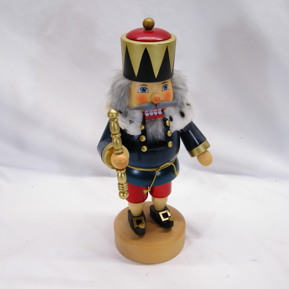 Seiffener Nutcracker Blue King Crown Scepter German Nutcracker 13" - VGC