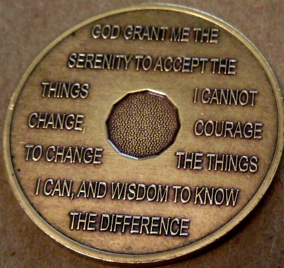 Alcoholics Anonymous AA 5 Year Bronze Medallion Chip token Sober Sobriety
