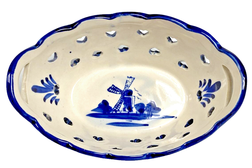 Hand Painted Heart Pierced Floral Windmill Dish