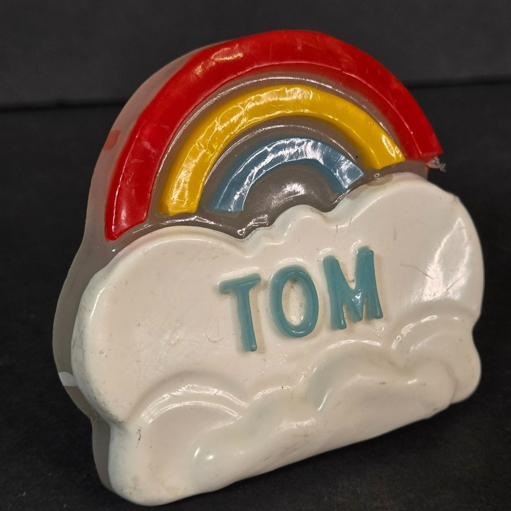 Vintage 80s Lucite Rainbow Night Light "Tom" Name Clouds Working Condition