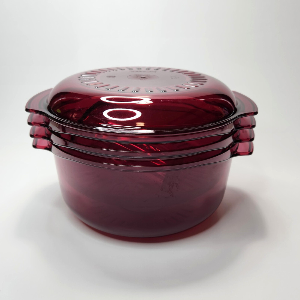 Vintage Tupperware TupperWave 5 Piece Cranberry Red Stack Cooker