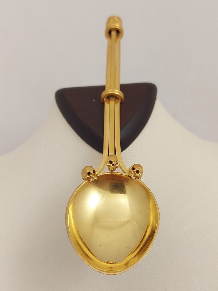 Antique Victorian Memento Mori Skull Solid Silver Gilt Spoon