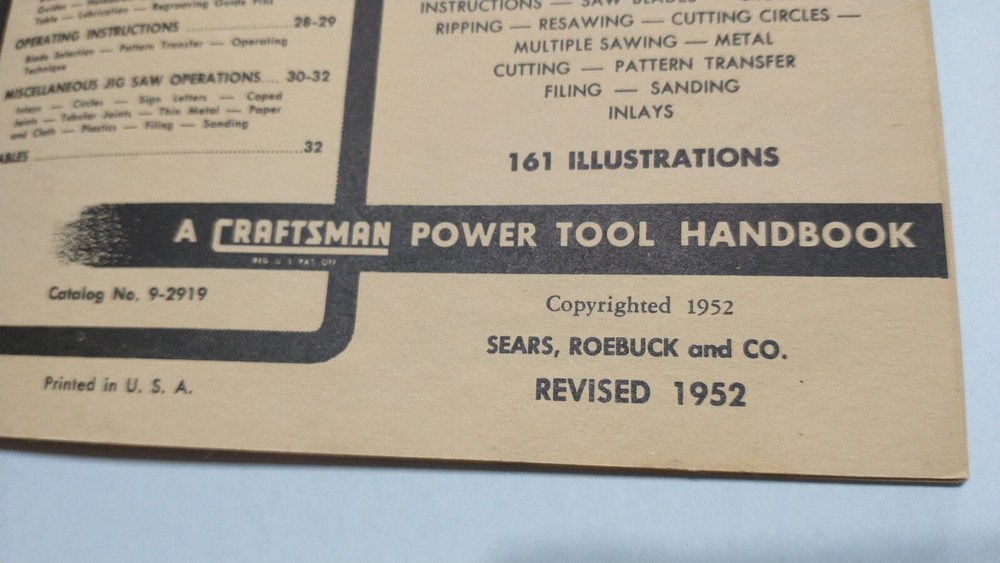 Vintage 1950's Craftsman "Power Tool Handbook"