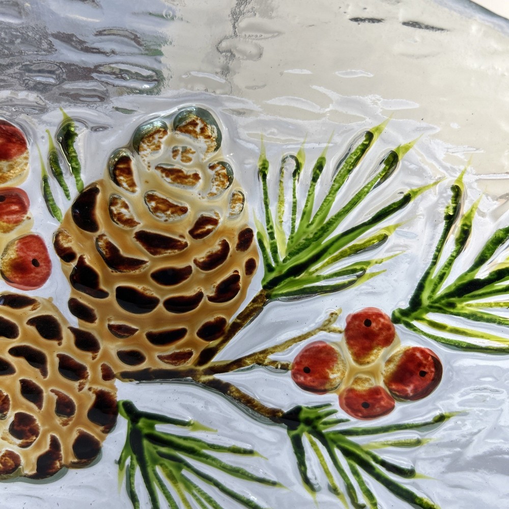 Oval Glass Platter Pinecone Design