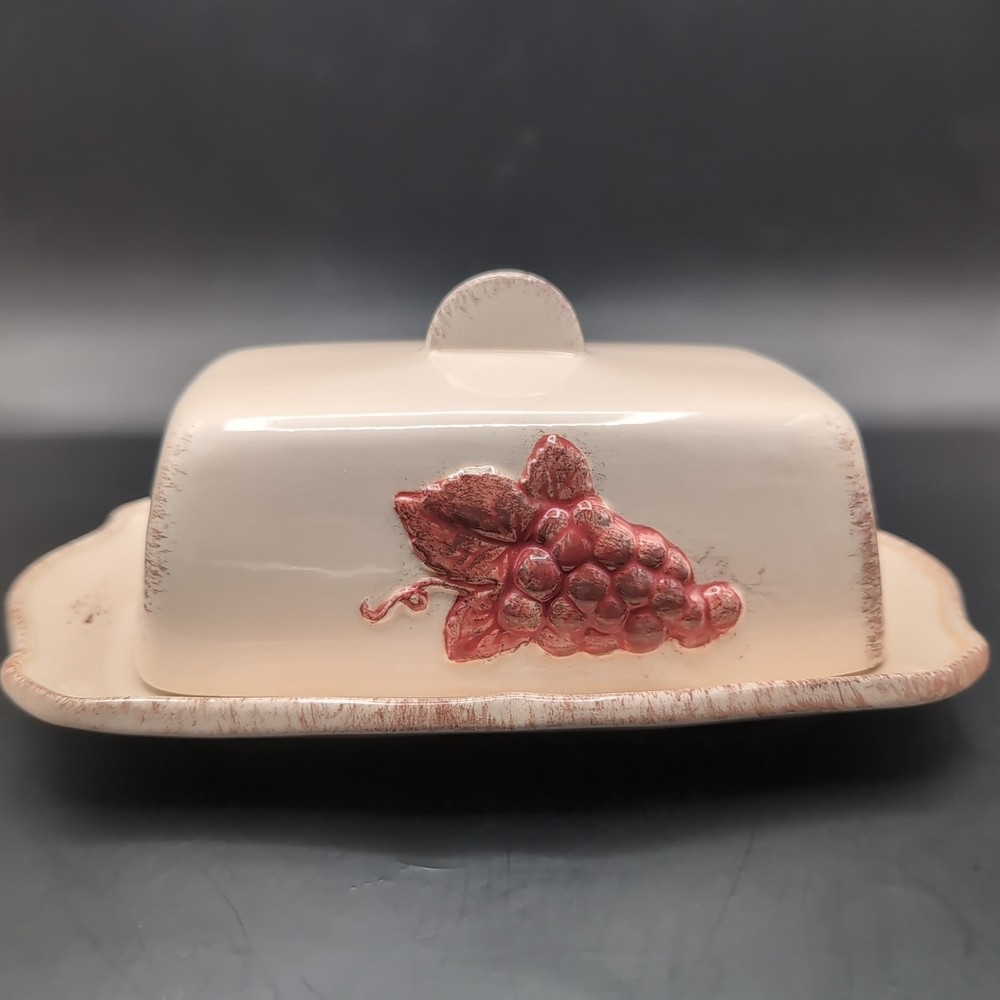Ceramic Butter Dish by Siléa Beige Grapes