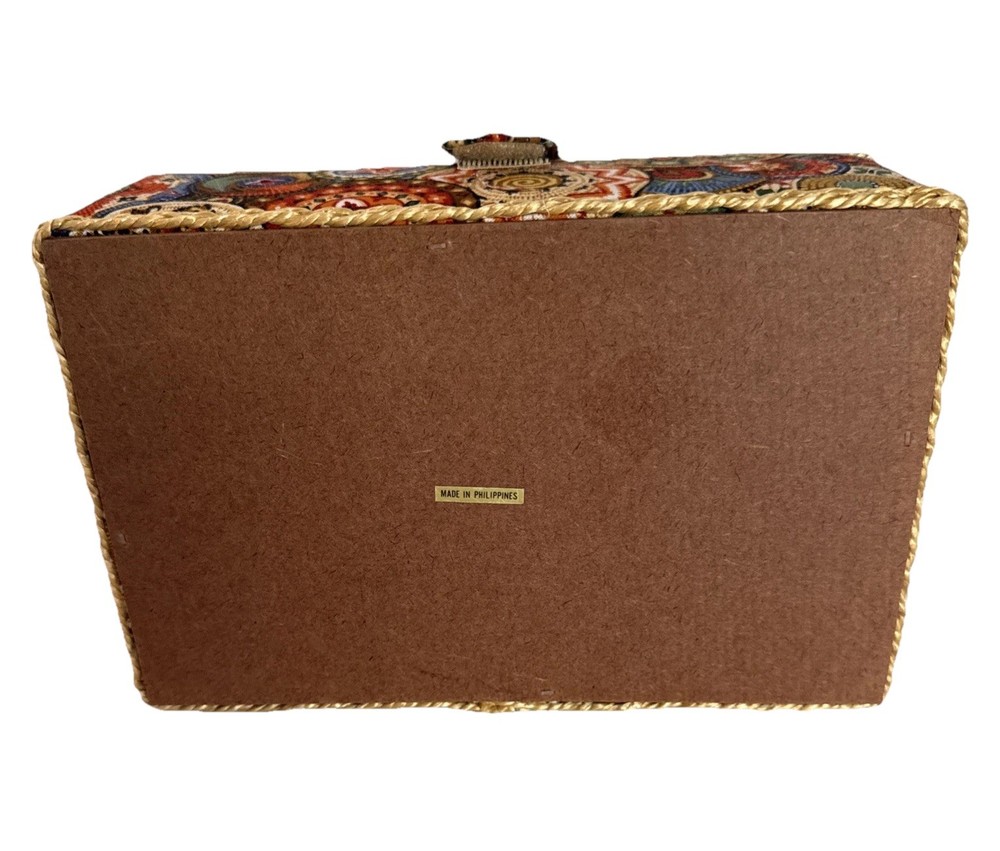 Sewing Basket Fabric Covered Rectangular Straps Handle Plastic Insert