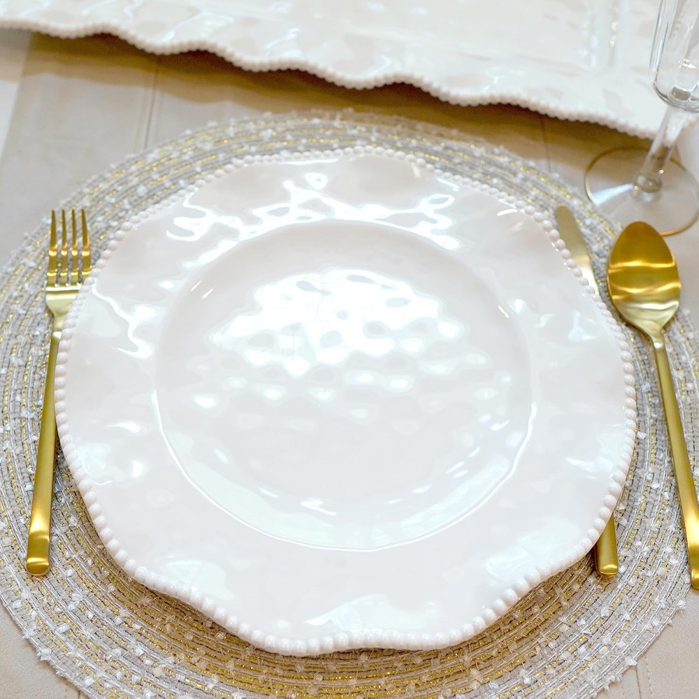 Perlette Off-White Beaded 12-Piece Dinnerware Set – Includes 4 Dinner Plates,
