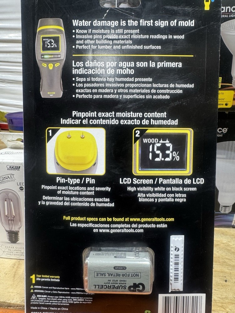 General Tools MM7 Pin-Type Moisture Meter with LCD Display Portable