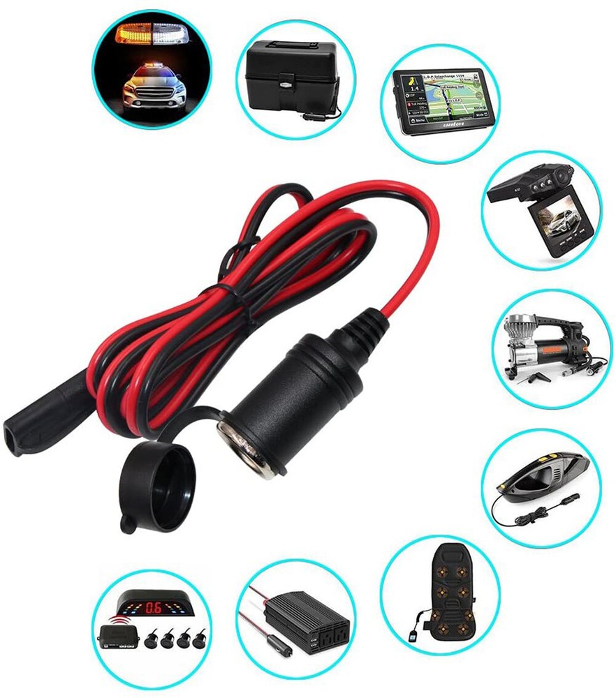 16AWG SAE to Cigarette Lighter Socket Adapter 12-24V Power Extension Cable 2FT
