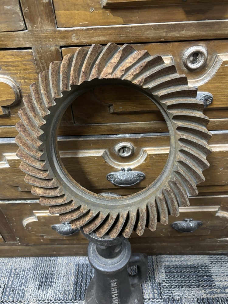 Vintage Cast Iron Gear 10 1/2" diameter old auto Ring part Table base Steampunk