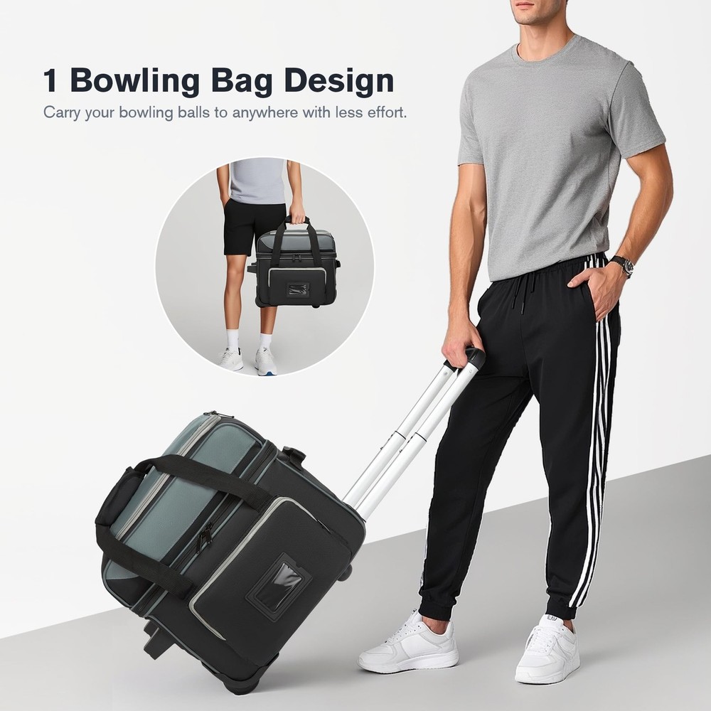 Bowling Ball Bag with Separate Shoe Compartment, Single Roller Bowling Bag wi...
