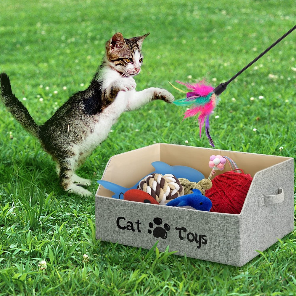 LOVSTORAGE 2X Thicker Large Cat Toy Bin Collapsible Box Sturdy Grey