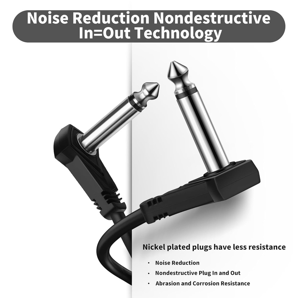 3-Pack 6-Inch Right Angle Guitar Patch Cables for Effect Pedals