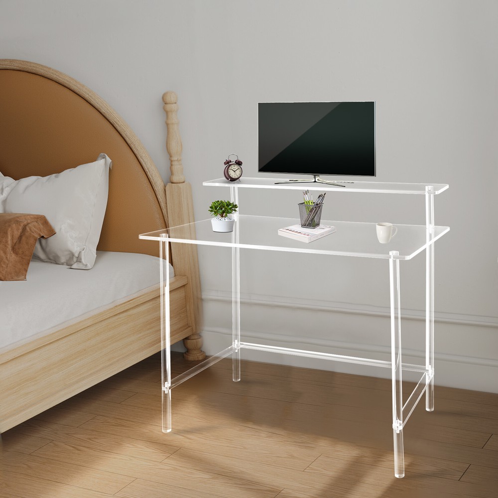 2-tier Acrylic Desk, Home Office Desk, Modern Clear Desk Rectangular