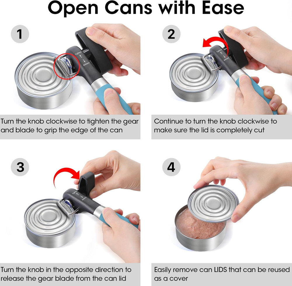 Can Opener, Manual Side Safe Cut Can Opener Smooth Edge with Durable Sharp Blade