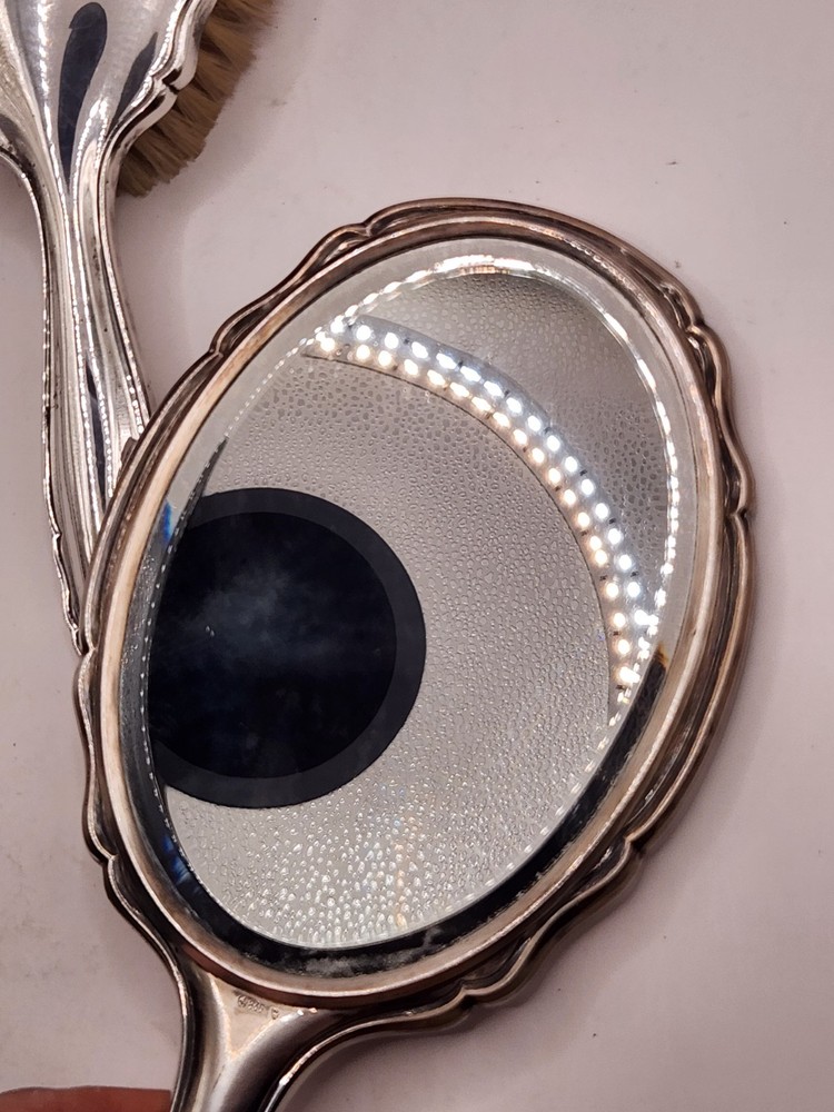 Vintage 835 German Silver Dressing Table Vanity Set Mirror and Brush