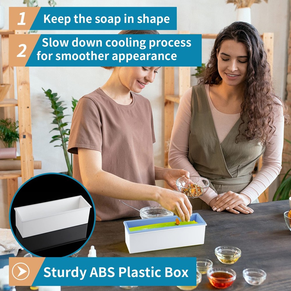 2 Pcs Loaf Soap Mold with Plastic Box, Flexible Silicone Rectangular Mold 42o...