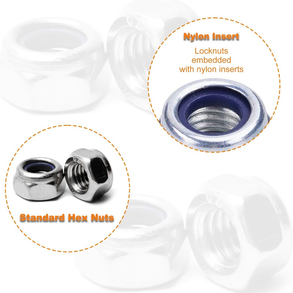 100PCS M4 Locknuts Metric Nylon Inserted Hex Lock Nuts Self-Lock M4, Silver