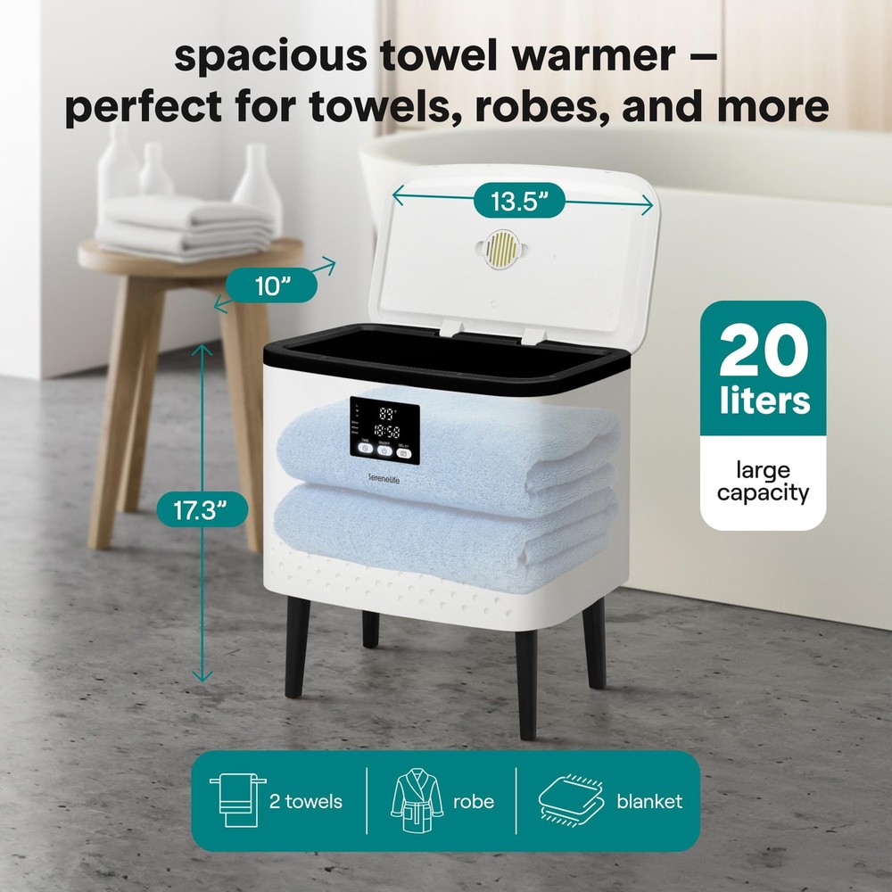 SereneLife Rectangular Towel Warmer Bucket – 20L Large Capacity - Black