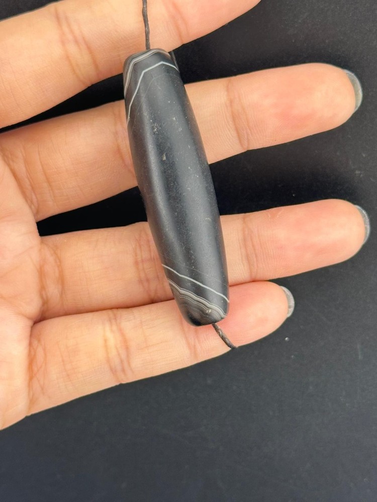 Authentic Ancient Large Banded Agate Stone Dzi Bead in Good Condition