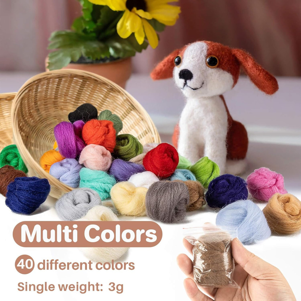 40Pcs Felting Wool Roving - Core Bulk 40Pcs Wool, Multicolor