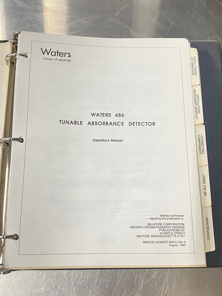 Waters 486 Tunable Absorbance Detector- Users Guide / Instruction Book / Manuals