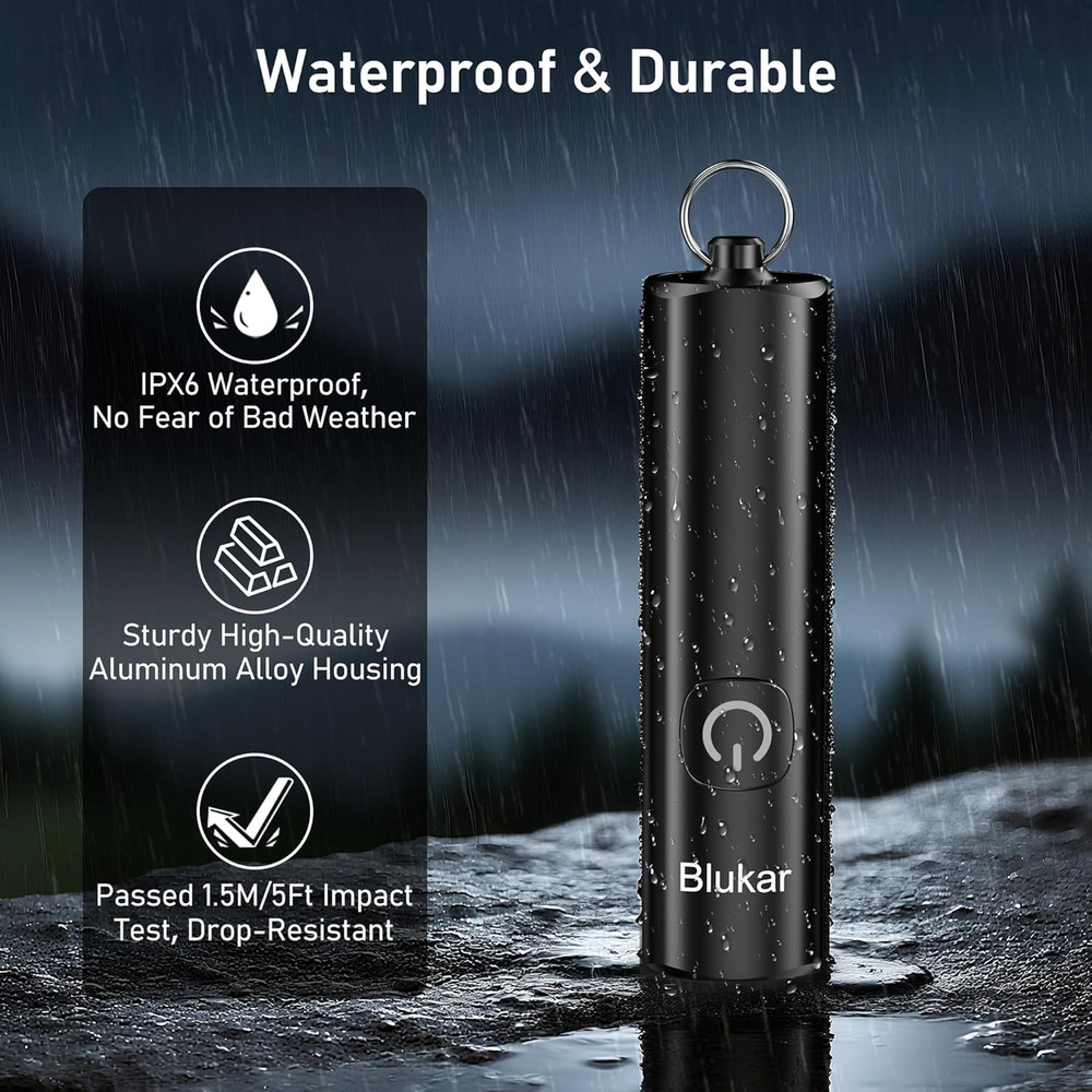 Rechargeable EDC Flashlight, 360L Mini Keychain Flash Light with 3 Lighting Mode