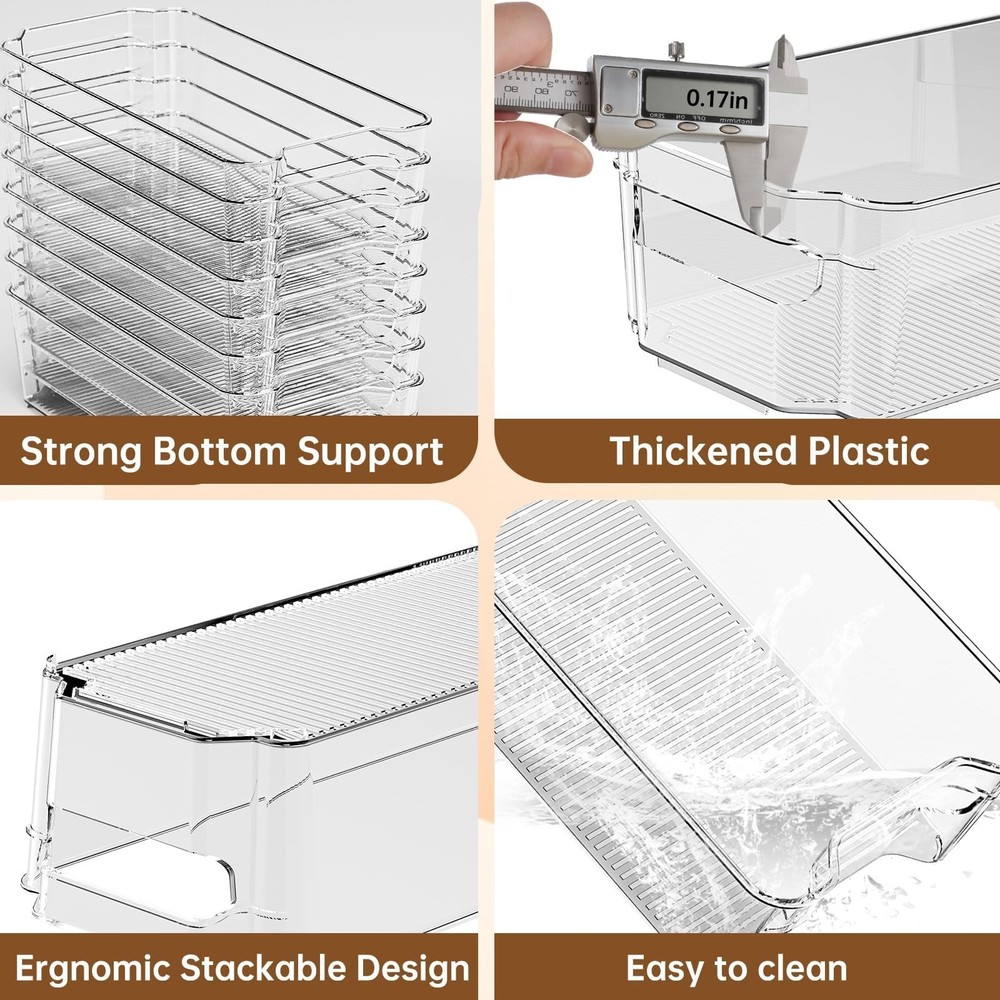 Clear Fridge Organizer, Refrigerator Organizer Bins with Handle, Freezer, Kit...