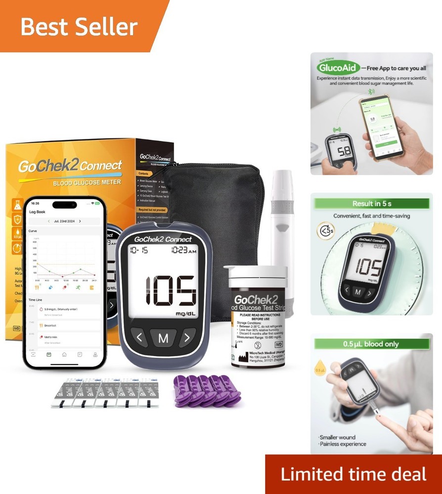 Accurate Bluetooth Blood Glucose Meter with 500 Result Storage - Family Friendly