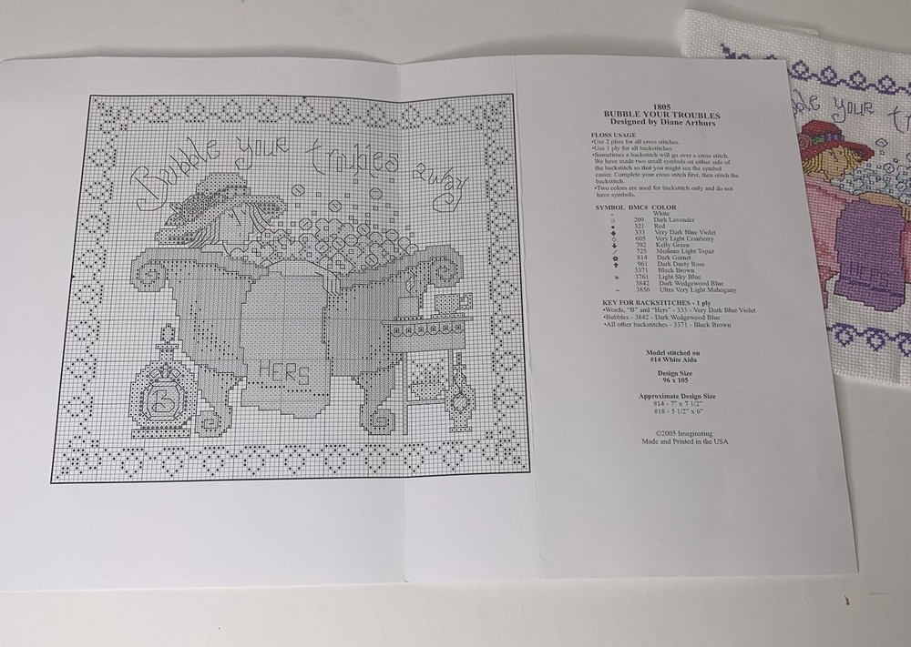 Completed Bubble Your Troubles Away Counted Cross Stitch + Pattern Imaginating