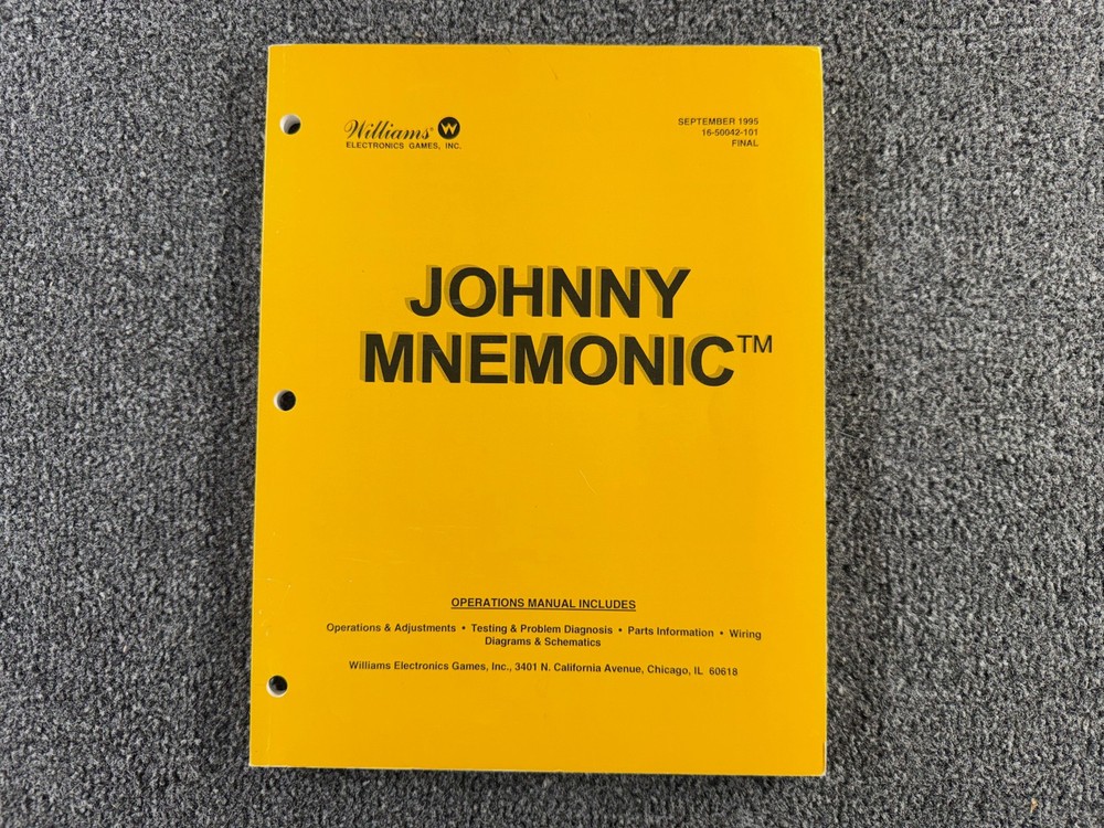 Williams Johnny Mnemonic Pinball Machine Game Manual Schematics ORIGINAL