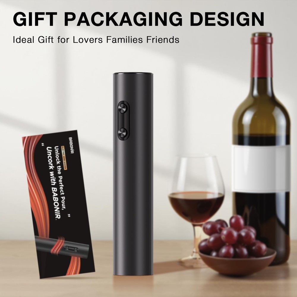 BABONIR Electric Wine Opener, Automatic Corkscrew Compact Black