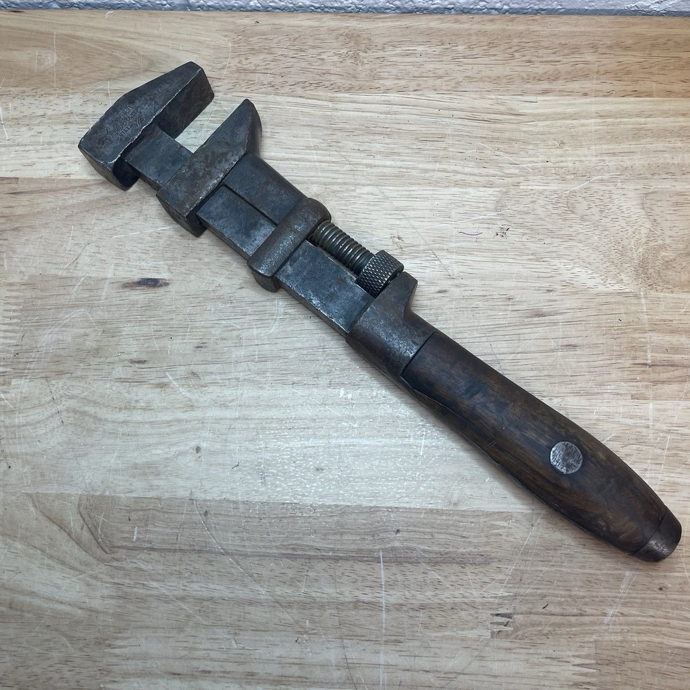 Antique Adjustable Monkey Wrench w/ Wooden Turn Handle