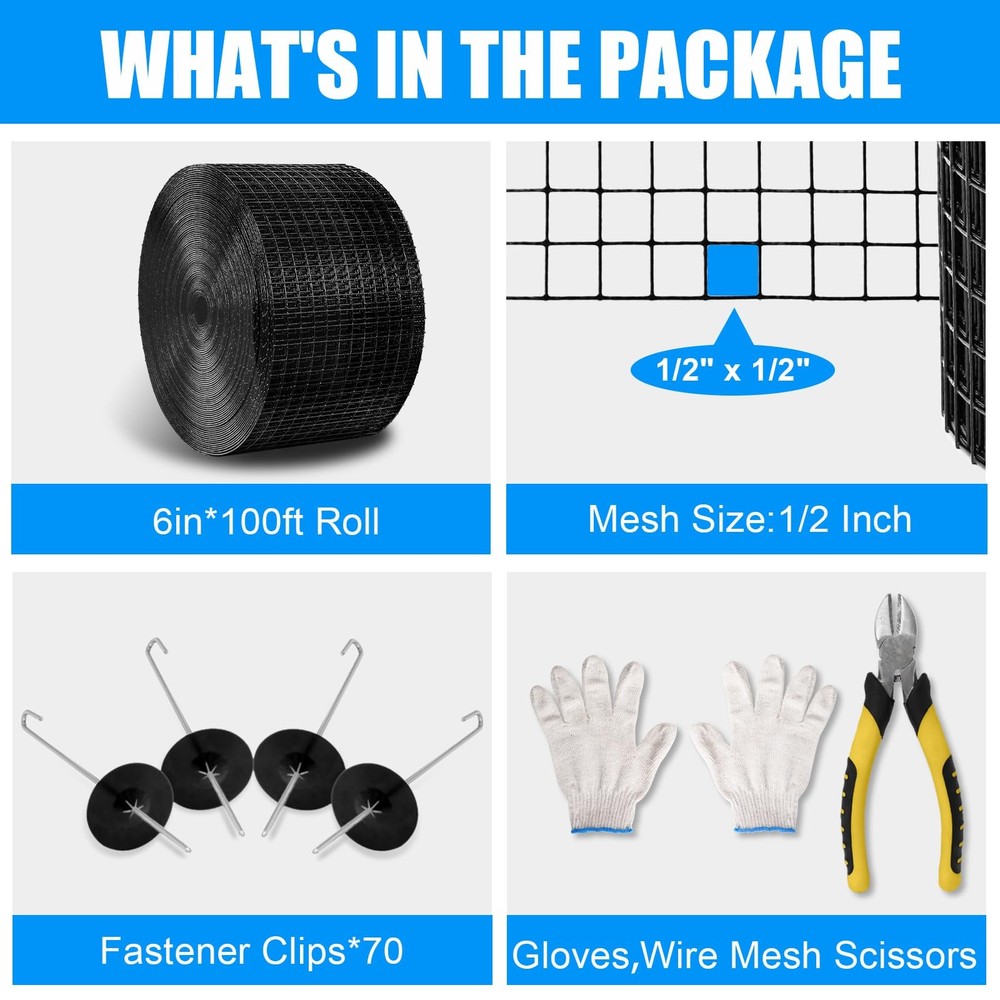 Hoqqf 6in X 100ft Solar Panel Bird Guard - 1/2" Black PVC X 100ft,