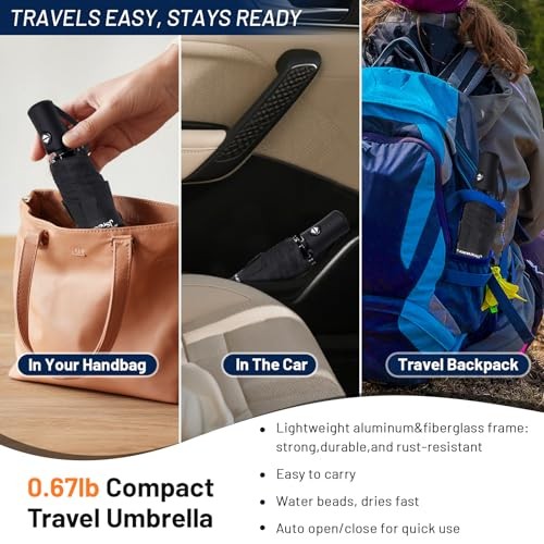 Travel Umbrella Windproof Automatic Umbrellas Small Compact UV Sun Black