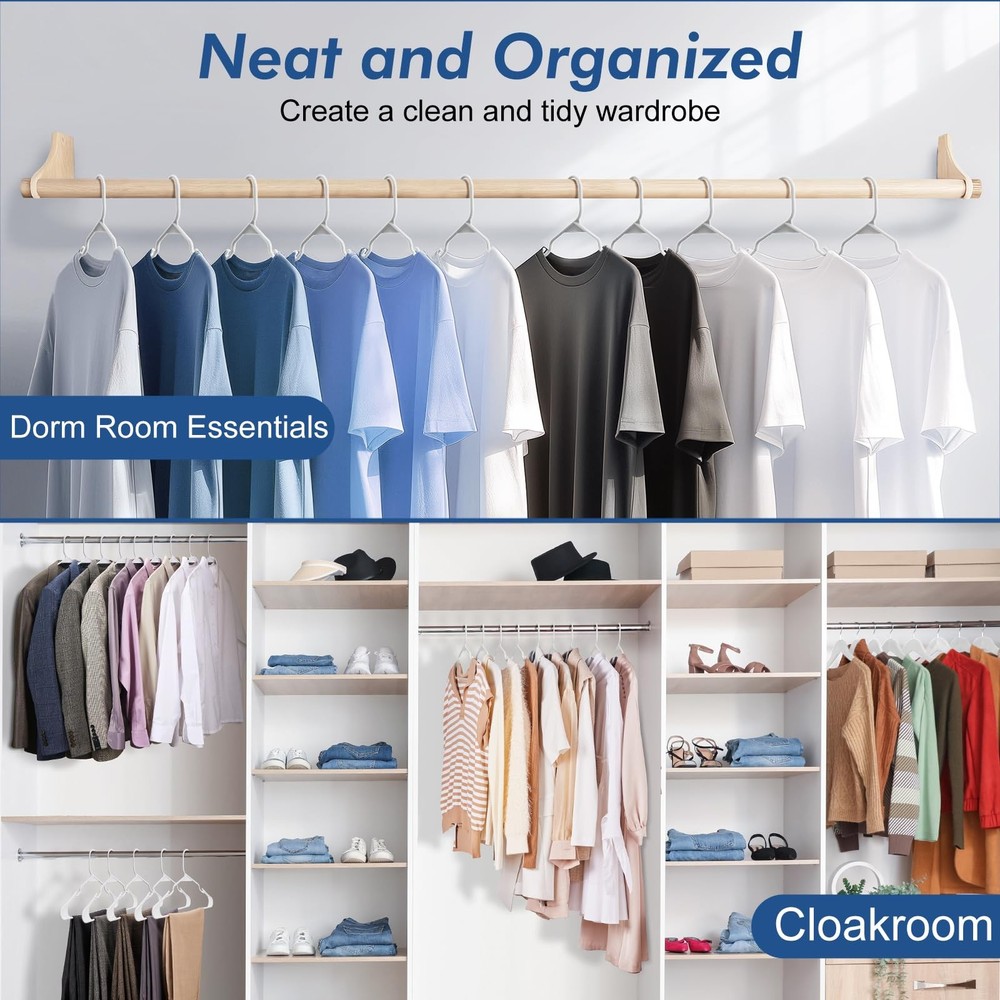 10 Pack White Premium Plastic Hangers Heavy Duty Space Saving Dorm Essential