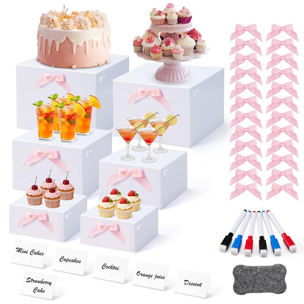 6 Pcs Buffet Risers, Acrylic Risers Display Stands for Buffet Table with Bow/...