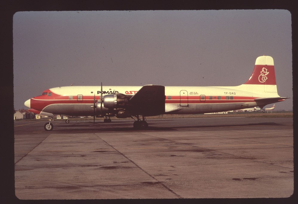 Dupe 35mm airline slide Pomair Ostend DC-6B TF-OAD